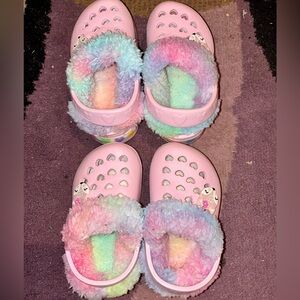 2 Pair of Kids Pink Fuzzy "Crocs" Clogs --- Size Little Kids 5